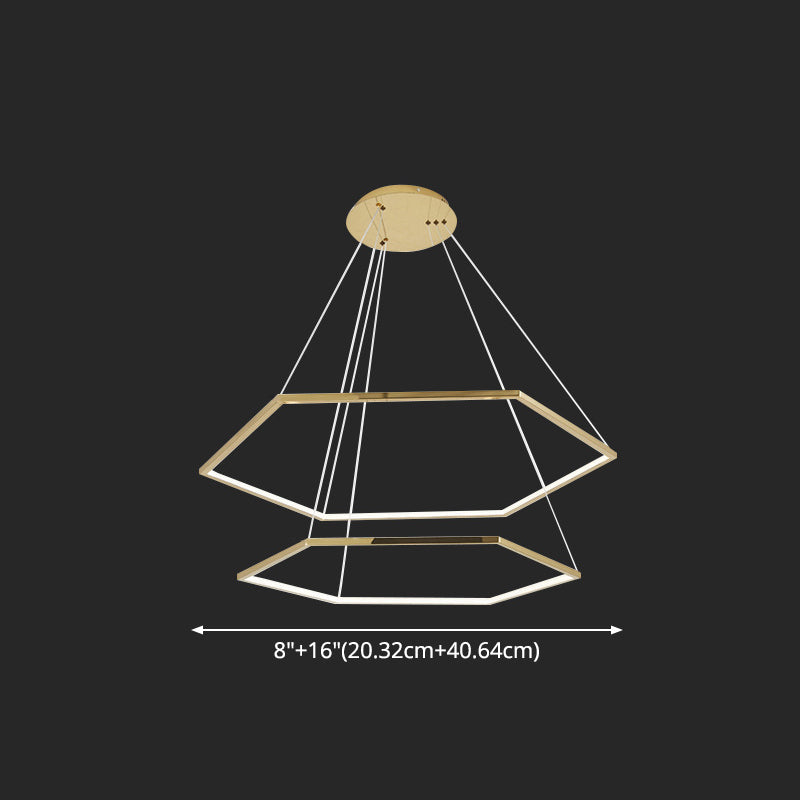 Ultra-modern Geometric Chandelier Metallic Suspended Lighting Fixture for Living Room Clearhalo 'Ceiling Lights' 'Chandeliers' 'Modern Chandeliers' 'Modern' Lighting' 2552650