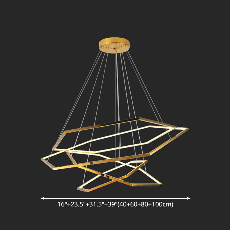 Ultra-modern Geometric Chandelier Metallic Suspended Lighting Fixture for Living Room Clearhalo 'Ceiling Lights' 'Chandeliers' 'Modern Chandeliers' 'Modern' Lighting' 2552652