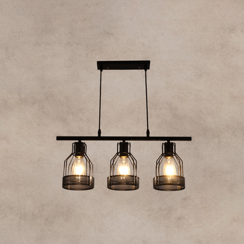 Black Bird Cage Island Lighting Industrial Metal Bar Chandelier Lighting Fixture 3 Black Clearhalo 'Ceiling Lights' 'Island Lights' Lighting' 2552774