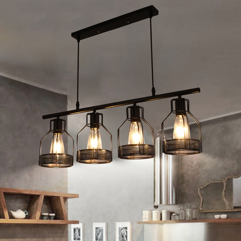 Black Bird Cage Island Lighting Industrial Metal Bar Chandelier Lighting Fixture Clearhalo 'Ceiling Lights' 'Island Lights' Lighting' 2552776