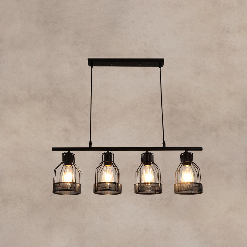 Black Bird Cage Island Lighting Industrial Metal Bar Chandelier Lighting Fixture 4 Black Clearhalo 'Ceiling Lights' 'Island Lights' Lighting' 2552777