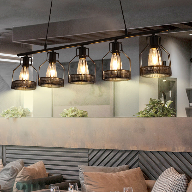 Black Bird Cage Island Lighting Industrial Metal Bar Chandelier Lighting Fixture Clearhalo 'Ceiling Lights' 'Island Lights' Lighting' 2552778