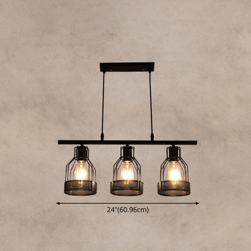 Black Bird Cage Island Lighting Industrial Metal Bar Chandelier Lighting Fixture Clearhalo 'Ceiling Lights' 'Island Lights' Lighting' 2552781
