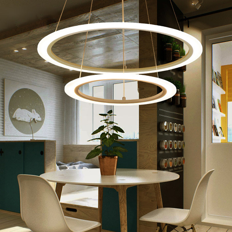 Simplicity Multi-Layer Hanging Chandelier Metal LED Living Room Suspension Light in White White 2 Tiers Clearhalo 'Ceiling Lights' 'Chandeliers' 'Modern Chandeliers' 'Modern' Lighting' 2552816