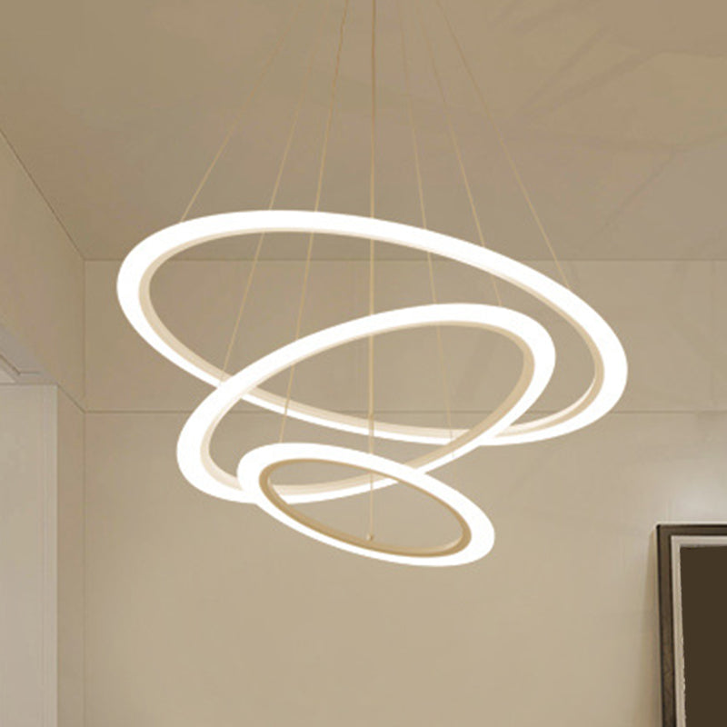Simplicity Multi-Layer Hanging Chandelier Metal LED Living Room Suspension Light in White White 3 Tiers Clearhalo 'Ceiling Lights' 'Chandeliers' 'Modern Chandeliers' 'Modern' Lighting' 2552817