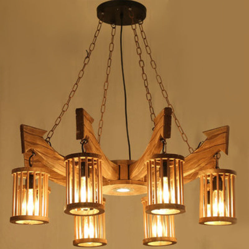 Arrow Shape Coffee Shop Chandelier Lighting Fixture Coastal Wood Hanging Ceiling Light Beige Clearhalo 'Carpenter Chandeliers' 'Ceiling Lights' 'Chandeliers' 'Industrial Chandeliers' 'Industrial' 'Middle Century Chandeliers' 'Modern' 'Tiffany' Lighting' 2552831