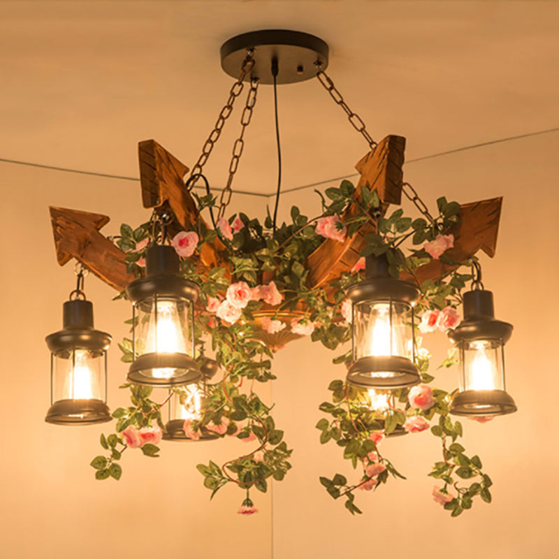 Arrow Shape Coffee Shop Chandelier Lighting Fixture Coastal Wood Hanging Ceiling Light Pink Clearhalo 'Carpenter Chandeliers' 'Ceiling Lights' 'Chandeliers' 'Industrial Chandeliers' 'Industrial' 'Middle Century Chandeliers' 'Modern' 'Tiffany' Lighting' 2552833