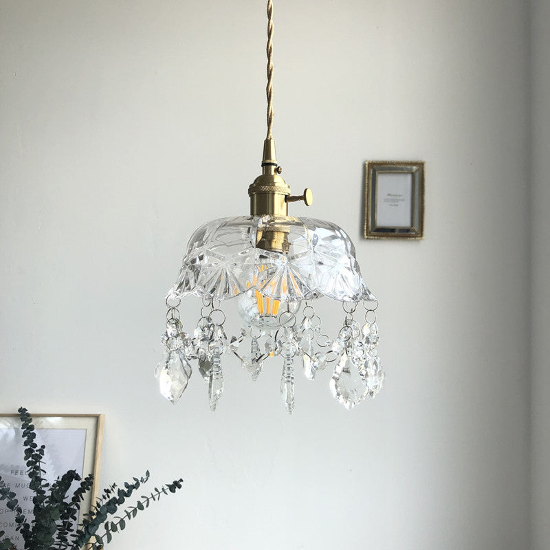 Bowl Pendant Ceiling Light Modern Style Crystal Aisle Ceiling Suspension Lamp in Gold Clearhalo 'Ceiling Lights' 'Glass shade' 'Glass' 'Modern Pendants' 'Modern' 'Pendant Lights' 'Pendants' Lighting' 2552882