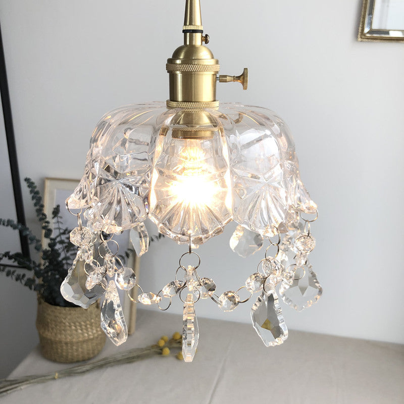 Bowl Pendant Ceiling Light Modern Style Crystal Aisle Ceiling Suspension Lamp in Gold Clearhalo 'Ceiling Lights' 'Glass shade' 'Glass' 'Modern Pendants' 'Modern' 'Pendant Lights' 'Pendants' Lighting' 2552883