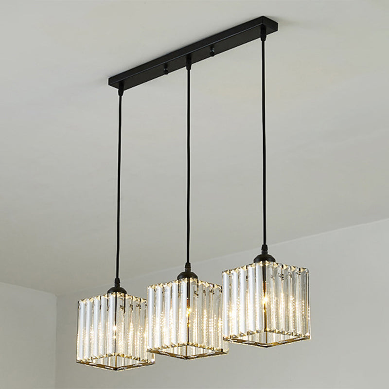 Modern Pendant Lighting Fixture Black Cylindrical Suspension Light with Crystal Shade Black Square Linear Clearhalo 'Art Deco Pendants' 'Cast Iron' 'Ceiling Lights' 'Ceramic' 'Crystal' 'Industrial Pendants' 'Industrial' 'Metal' 'Middle Century Pendants' 'Modern Pendants' 'Modern' 'Pendant Lights' 'Pendants' 'Tiffany' Lighting' 2552887