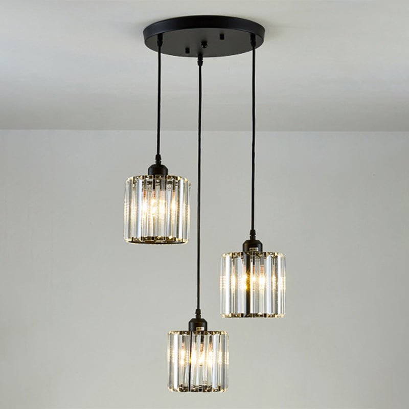 Modern Pendant Lighting Fixture Black Cylindrical Suspension Light with Crystal Shade Black Barrel Round Clearhalo 'Art Deco Pendants' 'Cast Iron' 'Ceiling Lights' 'Ceramic' 'Crystal' 'Industrial Pendants' 'Industrial' 'Metal' 'Middle Century Pendants' 'Modern Pendants' 'Modern' 'Pendant Lights' 'Pendants' 'Tiffany' Lighting' 2552888