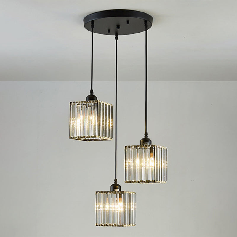Modern Pendant Lighting Fixture Black Cylindrical Suspension Light with Crystal Shade Black Square Round Clearhalo 'Art Deco Pendants' 'Cast Iron' 'Ceiling Lights' 'Ceramic' 'Crystal' 'Industrial Pendants' 'Industrial' 'Metal' 'Middle Century Pendants' 'Modern Pendants' 'Modern' 'Pendant Lights' 'Pendants' 'Tiffany' Lighting' 2552890