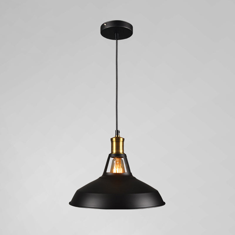Shaded Restaurant Pendant Lighting Fixture Industrial Style Metal Hanging Light Kit Black 8" Clearhalo 'Art Deco Pendants' 'Black' 'Cast Iron' 'Ceiling Lights' 'Ceramic' 'Crystal' 'Industrial Pendants' 'Industrial' 'Metal' 'Middle Century Pendants' 'Pendant Lights' 'Pendants' 'Rustic Pendants' 'Tiffany' Lighting' 2552943