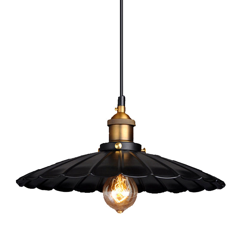 Scalloped Metal Pendant Lighting Farm Style Coffee Shop Hanging Light Kit in Black Black 16" Clearhalo 'Art Deco Pendants' 'Black' 'Cast Iron' 'Ceiling Lights' 'Ceramic' 'Crystal' 'Industrial Pendants' 'Industrial' 'Metal' 'Middle Century Pendants' 'Pendant Lights' 'Pendants' 'Rustic Pendants' 'Tiffany' Lighting' 2552972