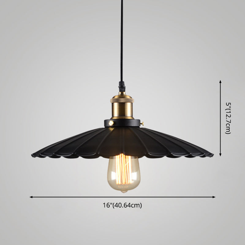Scalloped Metal Pendant Lighting Farm Style Coffee Shop Hanging Light Kit in Black Clearhalo 'Art Deco Pendants' 'Black' 'Cast Iron' 'Ceiling Lights' 'Ceramic' 'Crystal' 'Industrial Pendants' 'Industrial' 'Metal' 'Middle Century Pendants' 'Pendant Lights' 'Pendants' 'Rustic Pendants' 'Tiffany' Lighting' 2552974