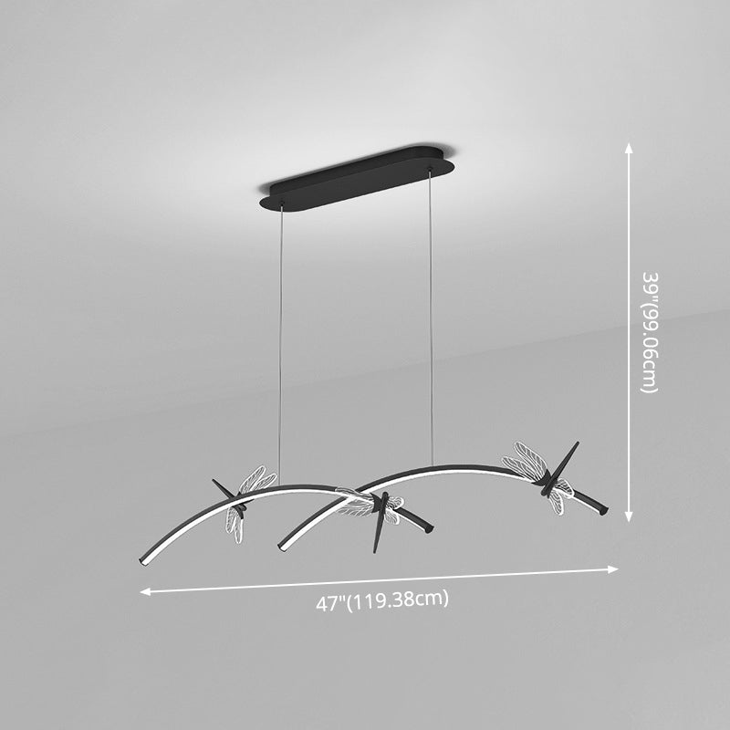 Curve Linear LED Island Pendant Minimalist Metal Restaurant Ceiling Light with Dragonfly Decor Clearhalo 'Ceiling Lights' 'Island Lights' Lighting' 2553271