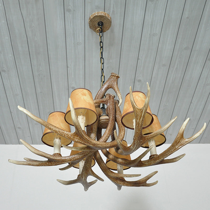 Resin White/Brown and Yellow Chandelier Lighting Antler 6 Lights Traditional Pendant Lamp for Dining Room with/without Shade Brown-Yellow With Shade Clearhalo 'Ceiling Lights' 'Chandeliers' Lighting' options 255415_7657da97-1ada-4a2a-9b7d-e25053ad6b82