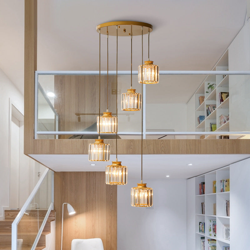 Prismatic Crystal Cylindrical Ceiling Pendant Light Modernism Multiple Hanging Light for Stairway Clearhalo 'Ceiling Lights' 'Modern Pendants' 'Modern' 'Pendant Lights' 'Pendants' Lighting' 2554264
