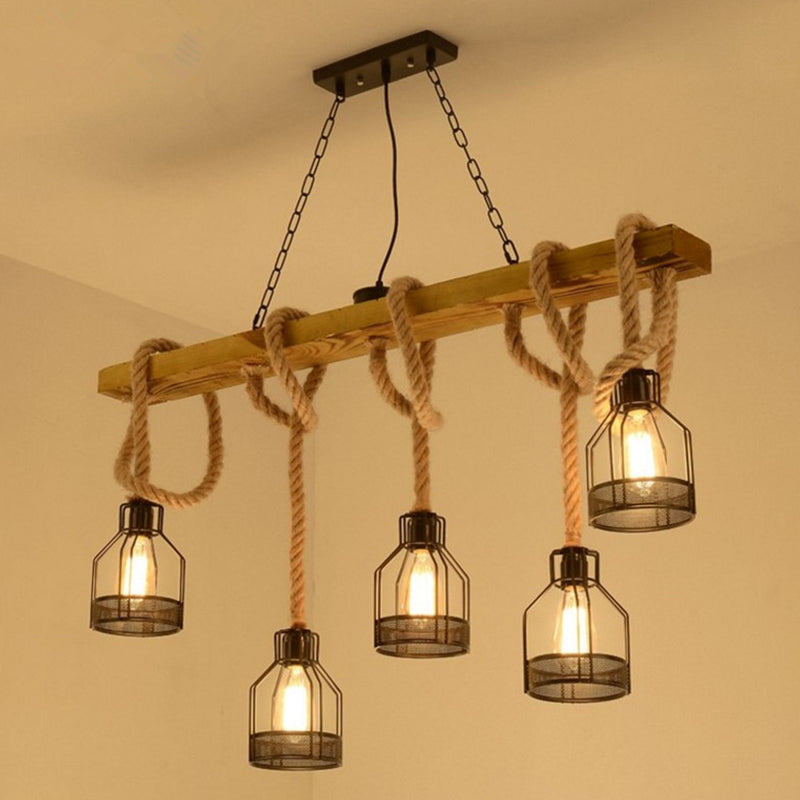 Island Lighting Fixture Vintage Style Linear Wood Hanging Pendant Light in Black Clearhalo 'Ceiling Lights' 'Island Lights' Lighting' 2554298