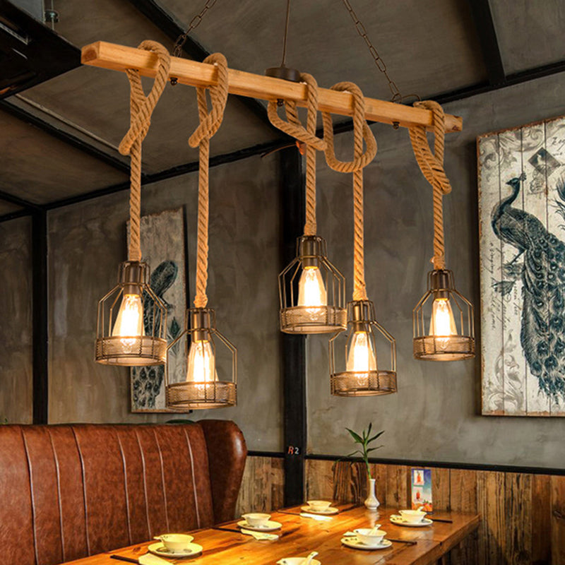 Island Lighting Fixture Vintage Style Linear Wood Hanging Pendant Light in Black Clearhalo 'Ceiling Lights' 'Island Lights' Lighting' 2554300