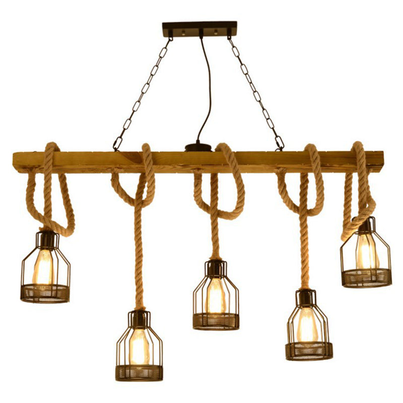 Island Lighting Fixture Vintage Style Linear Wood Hanging Pendant Light in Black Clearhalo 'Ceiling Lights' 'Island Lights' Lighting' 2554302