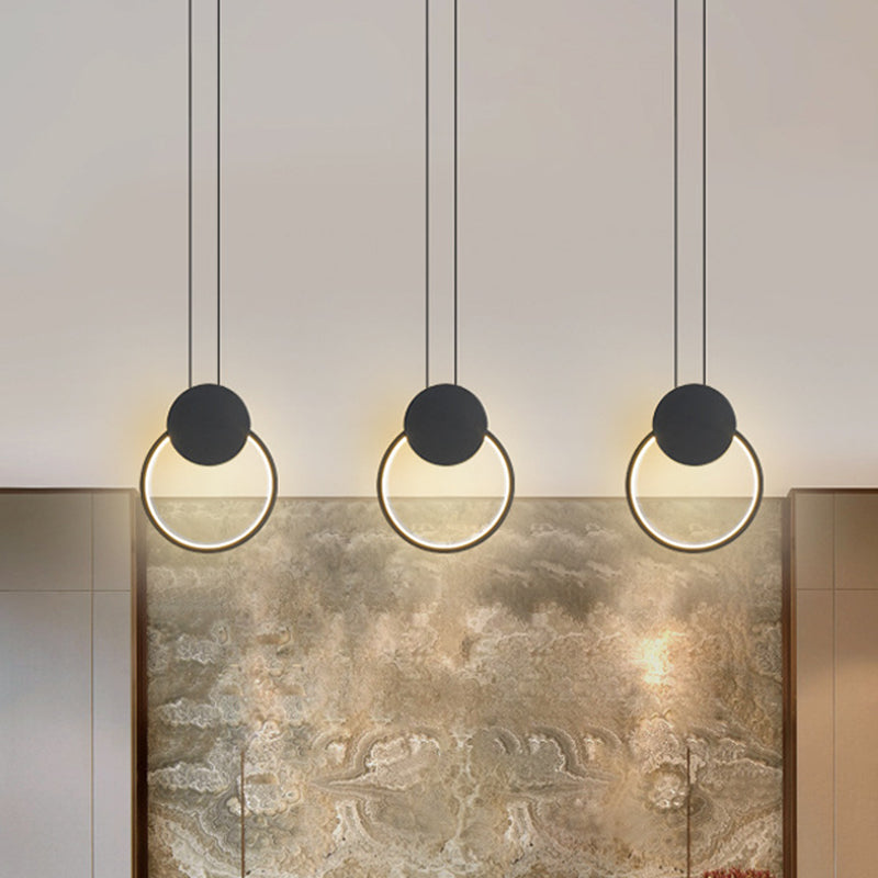 Modern Black LED Ceiling Pendant Bedroom Mini Metal Ring Bedside Lamps Black Round Clearhalo 'Ceiling Lights' 'Modern Pendants' 'Modern' 'Pendant Lights' 'Pendants' Lighting' 2554702