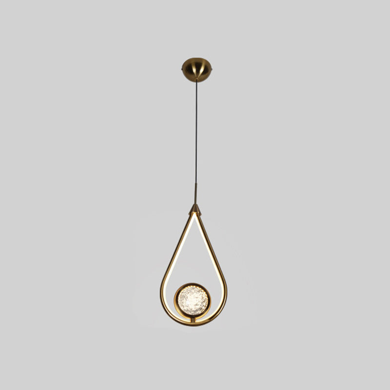 Contemporary Style LED Beside Lamp Metal Crystal Ceiling Hanging Pendant 1 Black-Gold Clearhalo 'Ceiling Lights' 'Modern Pendants' 'Modern' 'Pendant Lights' 'Pendants' Lighting' 2554754