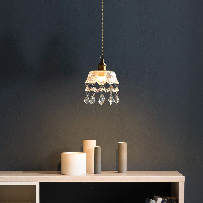 Crystal Mini Pendant Light Brass Finish Lamp Socket Glass Mini Pendant for Coffee Shop Clearhalo 'Ceiling Lights' 'Glass shade' 'Glass' 'Modern Pendants' 'Modern' 'Pendant Lights' 'Pendants' Lighting' 2554877
