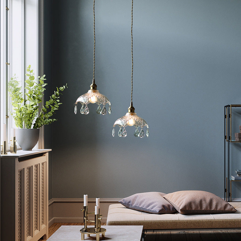 Crystal Mini Pendant Light Brass Finish Lamp Socket Glass Mini Pendant for Coffee Shop Clearhalo 'Ceiling Lights' 'Glass shade' 'Glass' 'Modern Pendants' 'Modern' 'Pendant Lights' 'Pendants' Lighting' 2554881