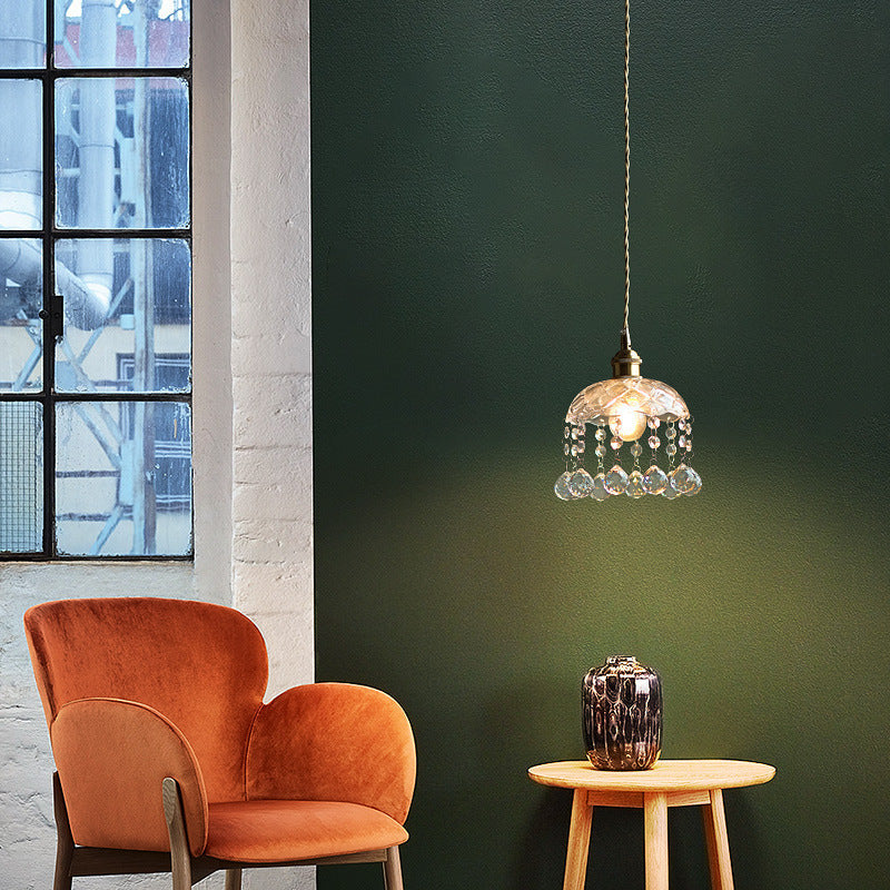 Crystal Mini Pendant Light Brass Finish Lamp Socket Glass Mini Pendant for Coffee Shop Clearhalo 'Ceiling Lights' 'Glass shade' 'Glass' 'Modern Pendants' 'Modern' 'Pendant Lights' 'Pendants' Lighting' 2554882
