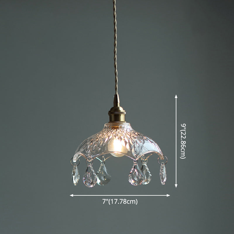 Crystal Mini Pendant Light Brass Finish Lamp Socket Glass Mini Pendant for Coffee Shop Clearhalo 'Ceiling Lights' 'Glass shade' 'Glass' 'Modern Pendants' 'Modern' 'Pendant Lights' 'Pendants' Lighting' 2554886