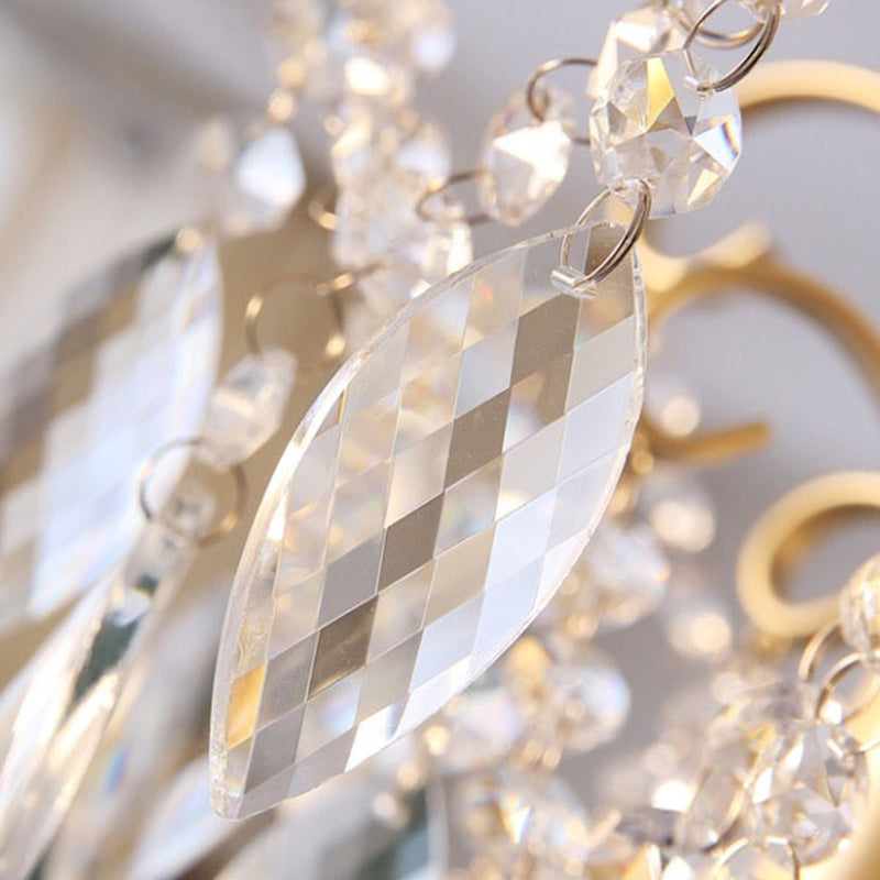 Bent Armed Golden Semi Flush Mount Light Metallic 1 Light Traditional Ceiling Light Fixture with Crystal Droplet Clearhalo 'Ceiling Lights' 'Close To Ceiling Lights' 'Close to ceiling' 'Semi-flushmount' Lighting' 255495