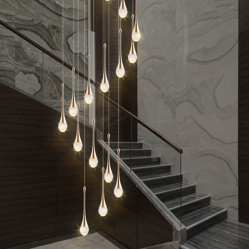 Modern Brass Crystal Hanging Light Long LED Cone Cascade Pendant Lights for Stairwell Clearhalo 'Ceiling Lights' 'Modern Pendants' 'Modern' 'Pendant Lights' 'Pendants' Lighting' 2554965