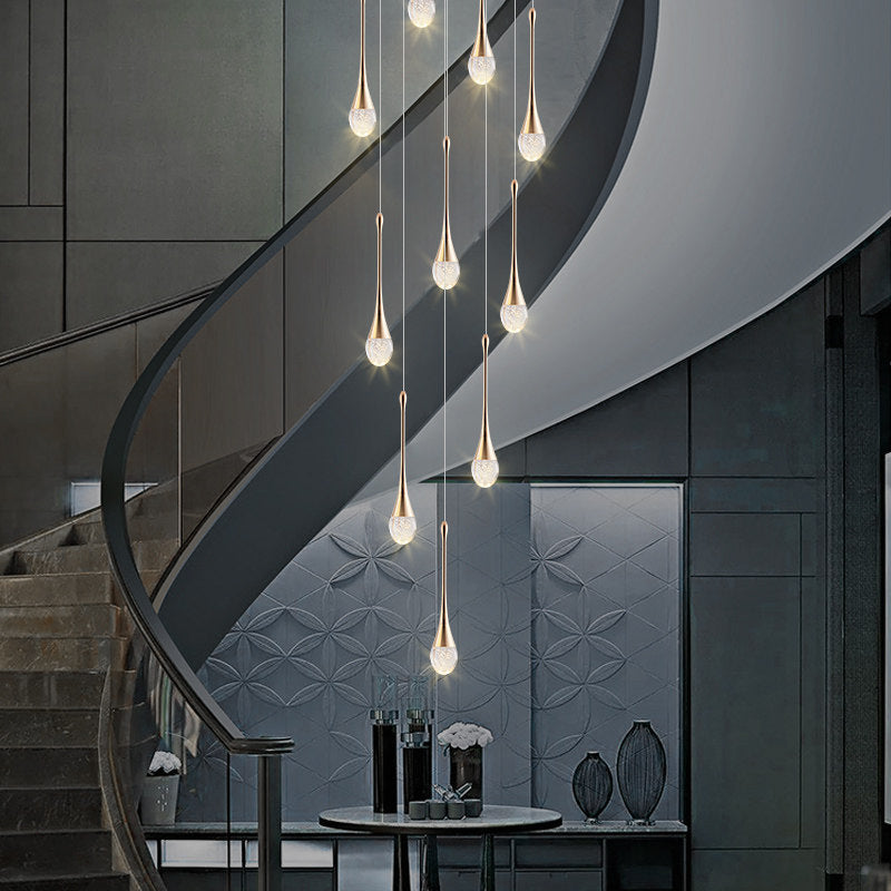 Modern Brass Crystal Hanging Light Long LED Cone Cascade Pendant Lights for Stairwell Clearhalo 'Ceiling Lights' 'Modern Pendants' 'Modern' 'Pendant Lights' 'Pendants' Lighting' 2554968