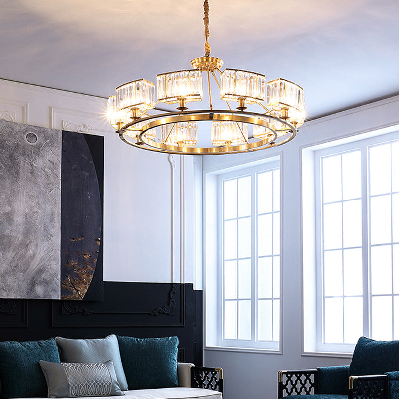 Polished Brass Round Chandelier Lighting Fixtures with 15" Adjustable Cord Modern Clear Crystal Pendant Clearhalo 'Ceiling Lights' 'Chandeliers' 'Modern Chandeliers' 'Modern' Lighting' 2555109