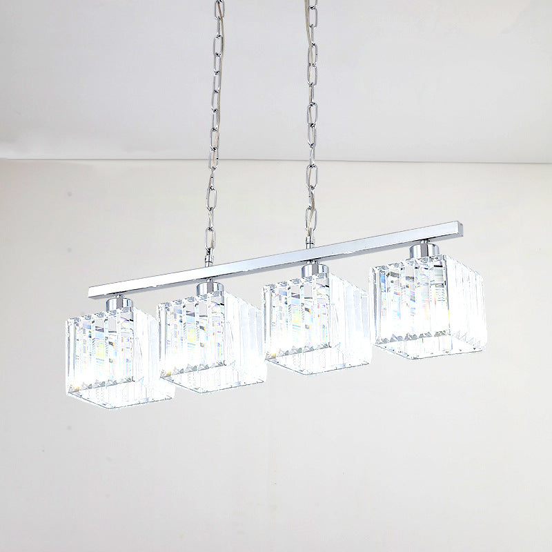 Crystal Block Cubic Hanging Lamp Kit Simple Style 4 Lights Chrome Island Light Fixture Clearhalo 'Ceiling Lights' 'Island Lights' Lighting' 255516