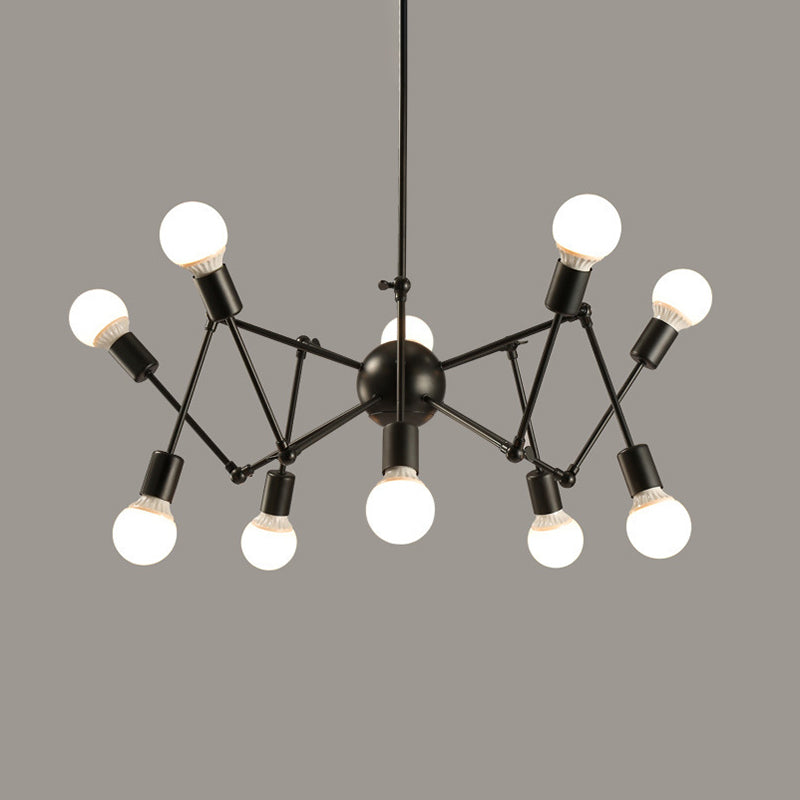 Retro Industrial Style Chandelier Light Sputnik Wrought Iron Multi Light Pendant for Bar Coffee Shop 10 Black Clearhalo 'Cast Iron' 'Ceiling Lights' 'Chandeliers' 'Industrial Chandeliers' 'Industrial' 'Metal' 'Middle Century Chandeliers' 'Rustic Chandeliers' 'Tiffany' Lighting' 2555186