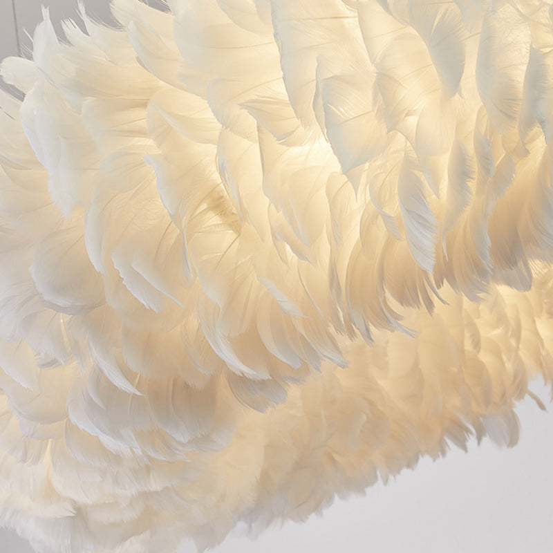 White Doughnut Shape Feather Chandelier Light Modern Style Hanging Pendant Lamp for Bedroom Clearhalo 'Ceiling Lights' 'Chandeliers' 'Modern Chandeliers' 'Modern' Lighting' 2555231