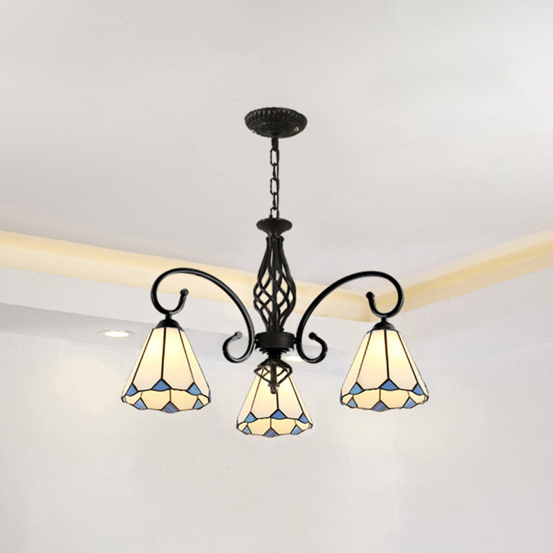 Stained Glass Tiffany Chandelier Light Living Room Ceiling Hanging Light with 12" Adjustable Chains 3 Black White Clearhalo 'Ceiling Lights' 'Chandeliers' 'Close To Ceiling Lights' 'Industrial' 'Middle Century Chandeliers' 'Tiffany Chandeliers' 'Tiffany close to ceiling' 'Tiffany' Lighting' 2555283
