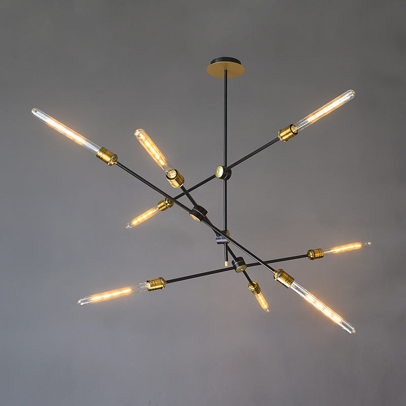 Black and Gold Spoke Chandelier Industrial Loft Style Metal Dining Room Pendant Light with Exposed Bulb Design Clearhalo 'Cast Iron' 'Ceiling Lights' 'Chandeliers' 'Industrial Chandeliers' 'Industrial' 'Metal' 'Middle Century Chandeliers' 'Rustic Chandeliers' 'Tiffany' Lighting' 2555365