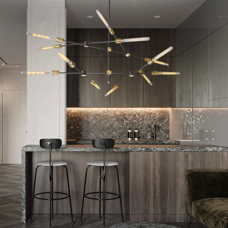 Black and Gold Spoke Chandelier Industrial Loft Style Metal Dining Room Pendant Light with Exposed Bulb Design Clearhalo 'Cast Iron' 'Ceiling Lights' 'Chandeliers' 'Industrial Chandeliers' 'Industrial' 'Metal' 'Middle Century Chandeliers' 'Rustic Chandeliers' 'Tiffany' Lighting' 2555369