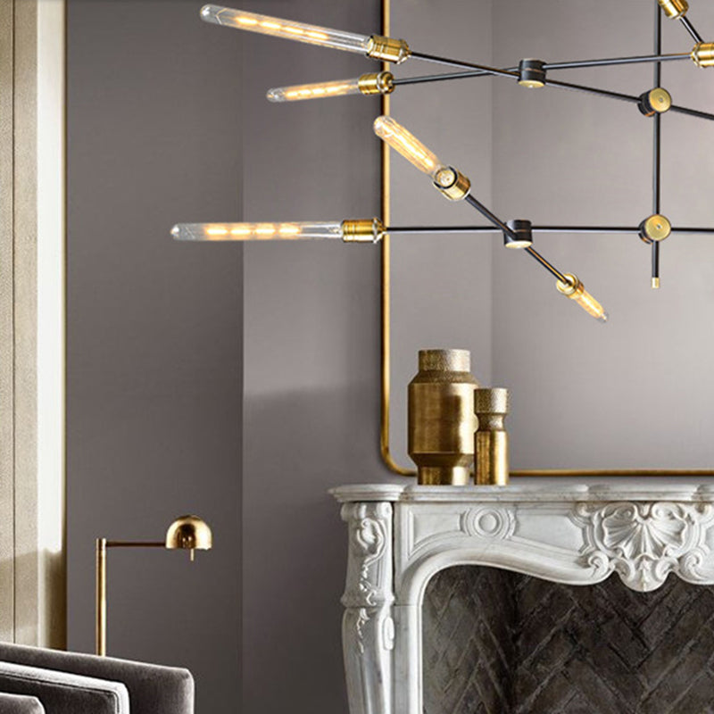 Black and Gold Spoke Chandelier Industrial Loft Style Metal Dining Room Pendant Light with Exposed Bulb Design Clearhalo 'Cast Iron' 'Ceiling Lights' 'Chandeliers' 'Industrial Chandeliers' 'Industrial' 'Metal' 'Middle Century Chandeliers' 'Rustic Chandeliers' 'Tiffany' Lighting' 2555371