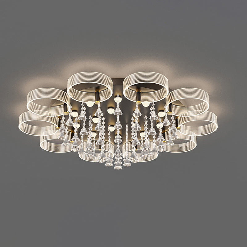 Acrylic Round Semi Mount Lighting Modern Black-Gold LED Ceiling Light with Flower Design 10 Black-Gold Clearhalo 'Ceiling Lights' 'Close To Ceiling Lights' 'Close to ceiling' 'Semi-flushmount' Lighting' 2556424