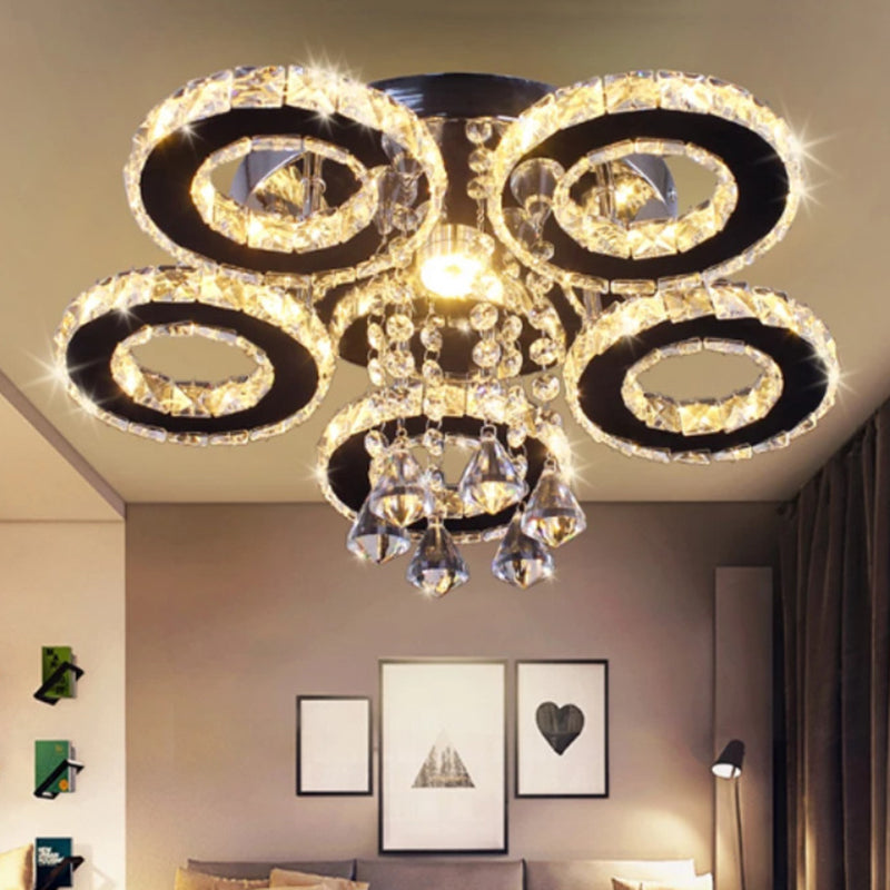 Floral Crystal Semi Flush Ceiling Light Modern Stainless Steel LED Flush Mount Fixture for Bedroom Clearhalo 'Ceiling Lights' 'Close To Ceiling Lights' 'Close to ceiling' 'Semi-flushmount' Lighting' 2556448