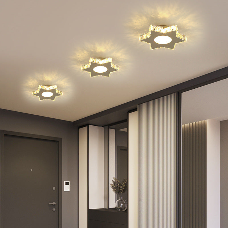 Crystal Embedded Small Ceiling Lamp Simple Stainless Steel LED Flush Light for Hallway Clearhalo 'Ceiling Lights' 'Close To Ceiling Lights' 'Close to ceiling' 'Flush mount' Lighting' 2556524