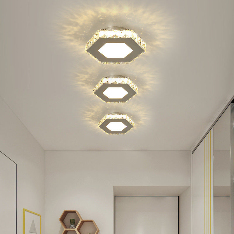 Crystal Embedded Small Ceiling Lamp Simple Stainless Steel LED Flush Light for Hallway Clearhalo 'Ceiling Lights' 'Close To Ceiling Lights' 'Close to ceiling' 'Flush mount' Lighting' 2556527