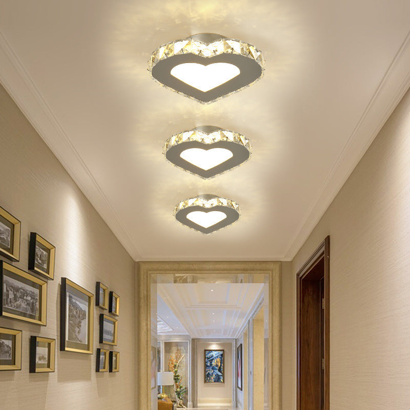 Crystal Embedded Small Ceiling Lamp Simple Stainless Steel LED Flush Light for Hallway Clearhalo 'Ceiling Lights' 'Close To Ceiling Lights' 'Close to ceiling' 'Flush mount' Lighting' 2556529