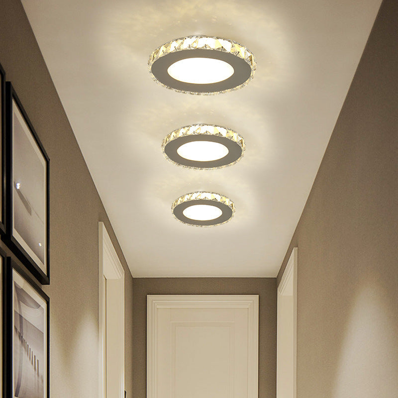 Crystal Embedded Small Ceiling Lamp Simple Stainless Steel LED Flush Light for Hallway Clearhalo 'Ceiling Lights' 'Close To Ceiling Lights' 'Close to ceiling' 'Flush mount' Lighting' 2556531