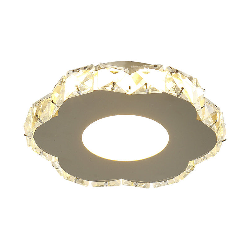 Crystal Embedded Small Ceiling Lamp Simple Stainless Steel LED Flush Light for Hallway Clearhalo 'Ceiling Lights' 'Close To Ceiling Lights' 'Close to ceiling' 'Flush mount' Lighting' 2556533