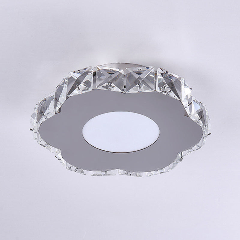 Crystal Embedded Small Ceiling Lamp Simple Stainless Steel LED Flush Light for Hallway Clearhalo 'Ceiling Lights' 'Close To Ceiling Lights' 'Close to ceiling' 'Flush mount' Lighting' 2556534